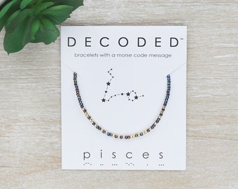 PISCIS - Código Morse - Pulsera del Zodíaco - Joyería Código Morse - Pulsera de Astrología - Zodíacos - Signos del Zodíaco - Regalo para Leo