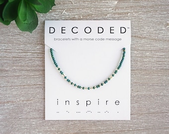 INSPIRE - Pulsera código Morse - Joyas inspiradoras - Pulsera de palabras - Pulsera mantra - Joyería motivacional - Regalos para maestros