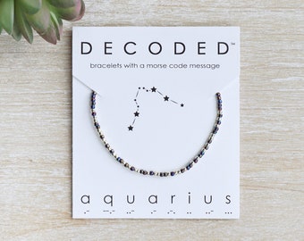 ACUARIO - Regalo del Zodíaco - Joyas con Código Morse - Zodíaco - Pulsera de Astrología - Regalo de Cumpleaños de Acuario - Constelaciones