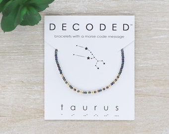 TAURO - Pulsera con código Morse - Regalos del zodiaco - Joyería astrológica - Pulsera del zodiaco - Regalo de cumpleaños de Tauro - Regalo de Tauro