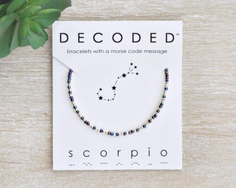 ESCORPIO - Pulsera con código Morse - Joyas de cumpleaños - Zodiacos - Joyas astrológicas - Pulsera del zodiaco - Regalo de cumpleaños de Escorpio - Escorpio