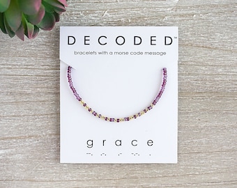 GRACIA - Pulsera con código Morse - Joyería inspiradora - Joyería con código Morse - Pulsera de la amistad - Pulseras de cuentas