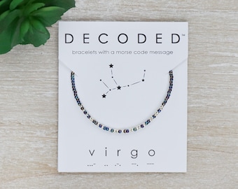 VIRGO - Pulsera Código Morse - Joyería de cumpleaños - Zodíacos - Joyería de Astrología - Pulsera del zodiaco - Regalo de cumpleaños VIRGO