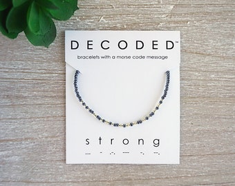 FUERTE - Pulsera con palabras - Joyas con código Morse - Joyas de la amistad - Código Morse - Joyas inspiradoras - Regalo de aliento