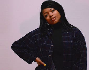 90s Vintage Blue & Red Velveteen Flannel