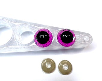 16 mm Brokatowe, różowe, bezpieczne oczy, malowane ręcznie