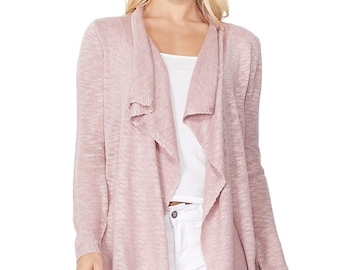 YEMAK Women's Long Sleeve Soft Sheer Slub Open Front Casual Summer Cardigan Sweater MK8080 (S-L)