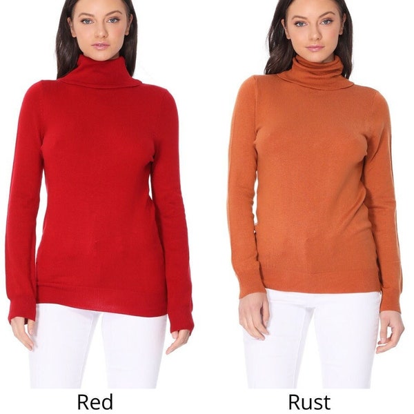 YEMAK Women's Classic Fitted Long Sleeve Turtleneck Pullover Sweater MK3349 (S-L)