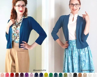 YEMAK Women&#39;s Classic 3/4 Sleeve Open Front Cropped Bolero Cardigan MK3558 (S-L)