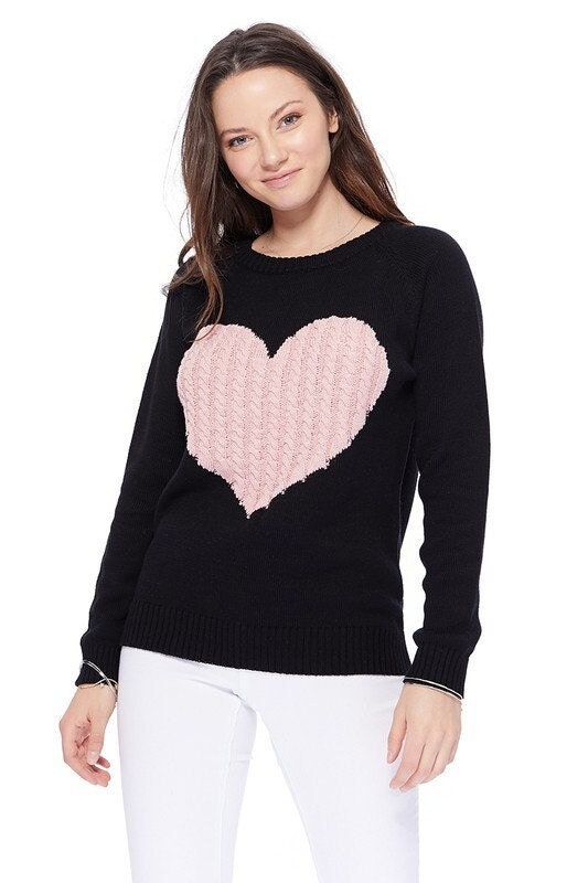 YEMAK Women's Long Sleeve Crewneck Cute Heart Cable Knit - Etsy