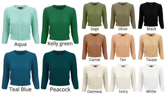 YEMAK Women s Cropped Cardigan Sweater 3 4 Sleeve Crewneck Basic Classic Casual Button Down Soft Crochet Knit Top S 3XL Etsy UK