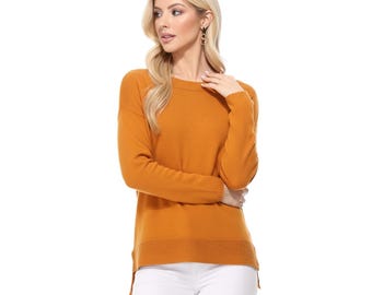 YEMAK Women's Silky Soft Long Sleeve Boat Neck Soft Knit Sweater Top MK8140