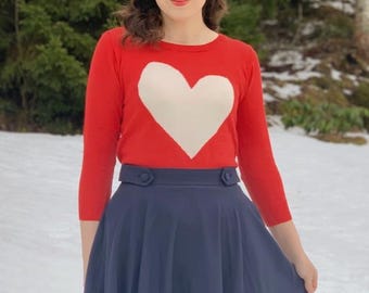 YEMAK Women's Love Heart Chenille Crewneck 3/4 Sleeve Casual Pullover Sweater MK3595