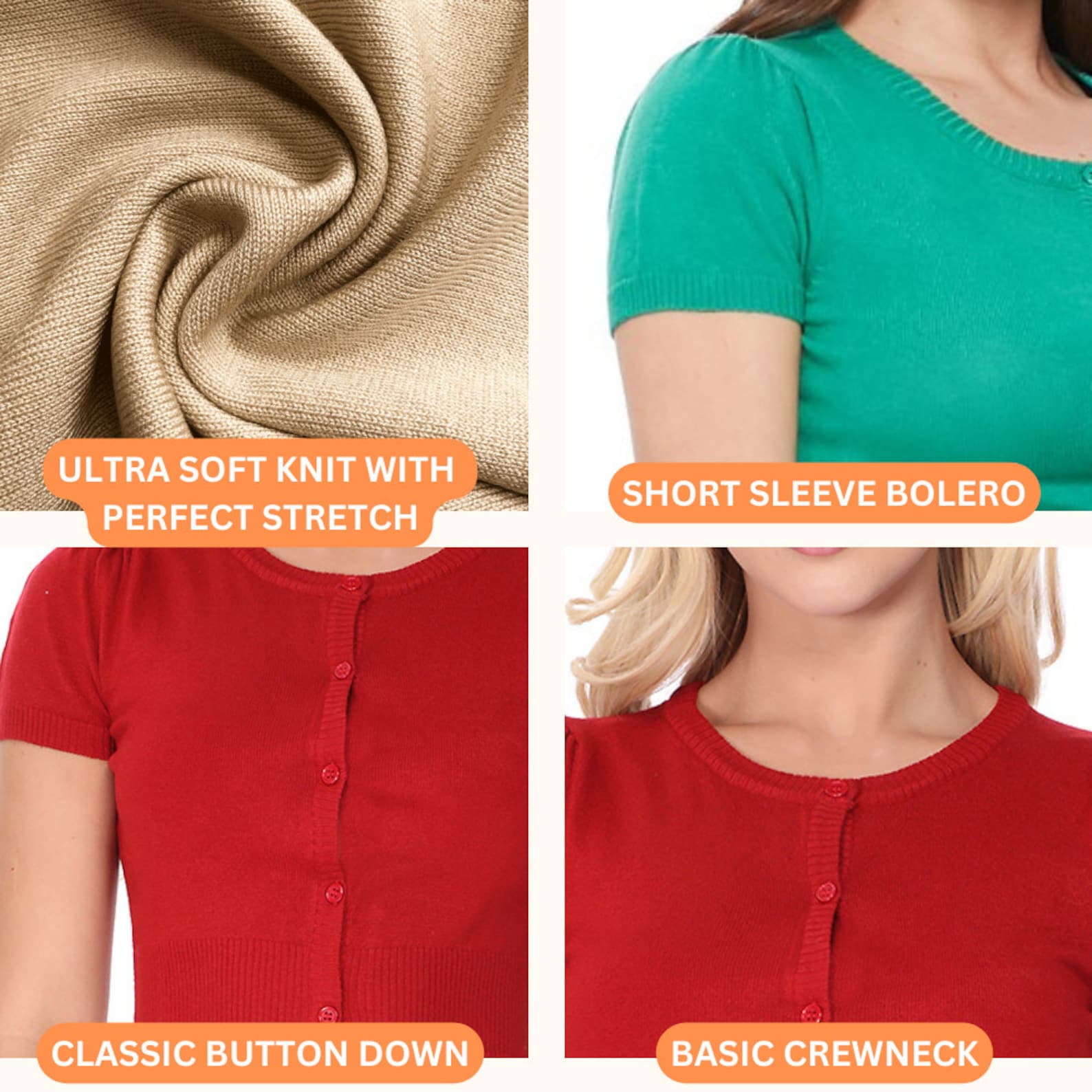YEMAK Women's Cropped Bolero Cardigan - Short Sleeve, Button Down, Soft Knit Sweater Top