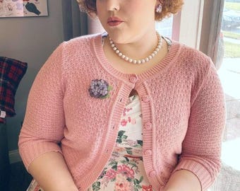 YEMAK Women's Cropped Cardigan Sweater – 3/4 Sleeve Crewneck Basic Classic Casual Button Down Soft Crochet Knit Top (S-3XL)