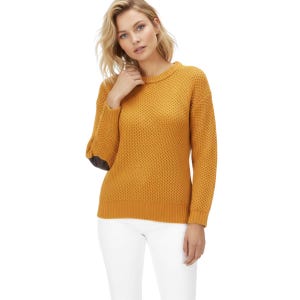 Suéter de manga larga con punto de panal para mujer de YEMAK con parches de cuero MK3354