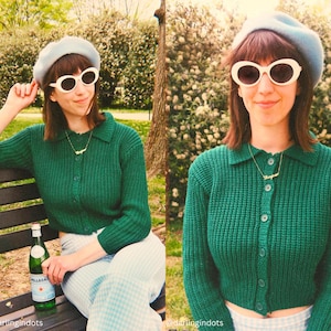 Yemak Women&#39;s 3/4 Sleeve Button Down Collar Sweater Cardigan Knitted Jacket MK8281