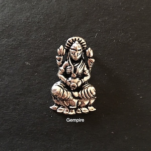 Lakshmi Pendant - 925 Sterling Silver Lakshmi Charm, Antique Lakshmi necklace, Silver Laxmi Pendant, Hindu Deity Wealth Goddess Charm Kavach
