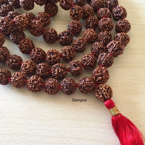 Rudraksha Mala 16-18 mm, Big Rudraksha Necklace 108 Prayer Beads Knotted Japa Mala, India Shiva Mala, Meditation Buddhist Prayer Mala Yoga