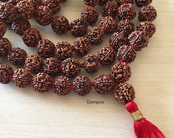 Rudraksha Mala 16-18 mm, Big Rudraksha Necklace 108 Prayer Beads Knotted Japa Mala, India Shiva Mala, Meditation Buddhist Prayer Mala Yoga