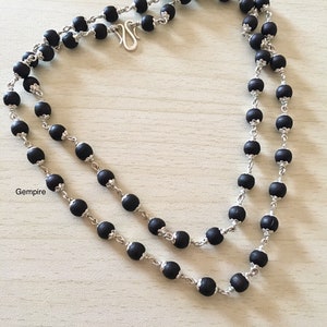 Sterling Silver Tulsi Mala Necklace, Black Tulasi Mala, Vrindavan Tulsi Necklace, India Men Necklace Krishna, Black Wood Bead Necklace
