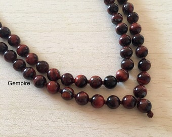 108 Red Tigers Eye Mala Necklace 8-9 mm, Red Tigers Eye Necklace, Prayer Mala Necklace 108 Japa Mala, 108 Gemstone Mala Yoga Meditation Mala