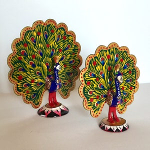 Peacock Figurine, Enamelled Peacock Statue Home Decor, Display Figurines, Bird Decor Collectible Decoration India, Miniature Bird Desk Decor