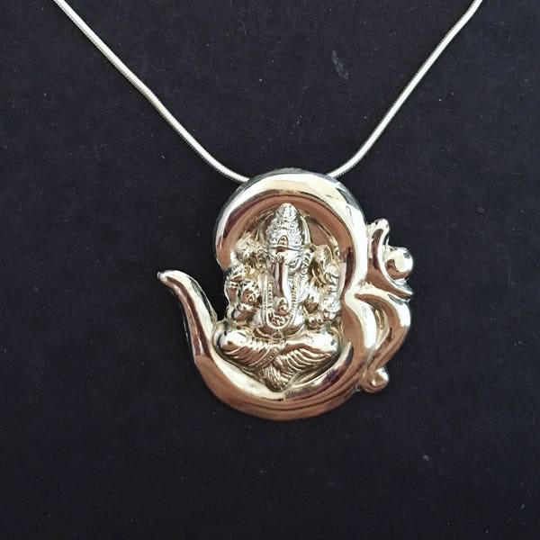 Ganesh om pendant sterling silver oxidised / silver om ganesh charm religious / Hindu deity / india god necklace / om ohm aum necklace india