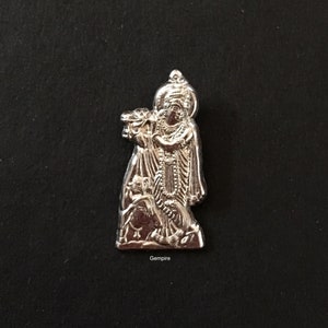 Silver Krishna Pendant - 925 Sterling Silver Krishna Charm, Krishna Necklace, Hindu Deity Pendant, India God Charm, Krishna Kavach Amulet