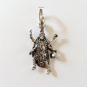 Silver Kali Pendant, 925 Silver Antique Goddess kaali charm, protection amulet kavach, India god Hindu deity pendant Durga Chamunda Shakti