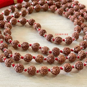 Silver Rudraksha Mala Necklace 7-8 mm Knotted 108+1 Silver Capped Rudraksha Necklace, India Shiva Japa Mala, Meditation Buddhist Prayer Mala