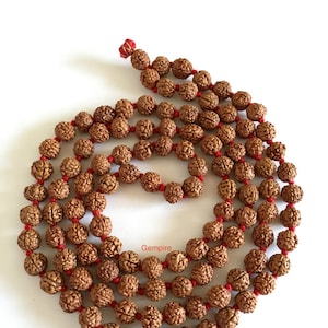 Rudraksha Mala Necklace 7-8 mm 108 Prayer Beads, Knotted Rudraksha Necklace, India Shiva Mala, Yoga Meditation Rosary, Buddhist Tibetan Mala