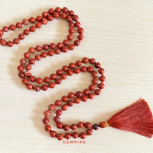 108 Jasper Mala Necklace 8-9 mm, Knotted 108+1 Red Jasper Necklace, Root Chakra Mala Necklace, Jasper Prayer Beads Mala, Protection Mala