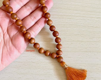 Sandalwood Quarter Mala 10 mm Knotted 27 + 1 Prayer Beads, Sandalwood Mala Bracelet Pocket Mala, Sandalwood Bracelet, Meditation Mala Yoga