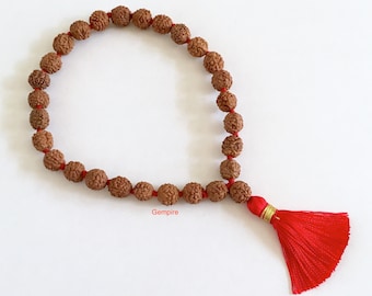 Rudraksha-armband geknoopt 7-8 mm, 27+1 gebedskralen mala-pols, Shiva-meditatierozenkrans