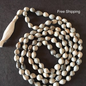 Vaijayanti Mala Beads Necklace,  Vaijanti seeds beads 108+1 India Prayer mala, Job&#39;s tears mala, 108 Prayer beads, Hindu buddhist Yoga mala