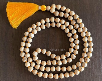 Tulsi Mala Necklace 8-9 mm 108+1 Knotted Prayer Beads, Vrindavan Krishna Japa Mala, India