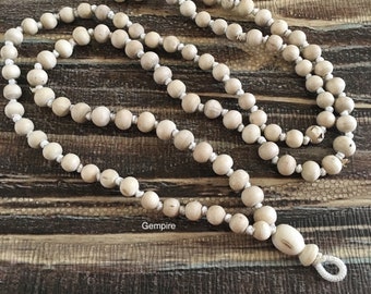 Tulsi Mala Necklace - Decreasing Bead Size - 108 Knotted Tulasi Wood Prayer Beads, Krishna Meditation