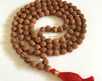 Rudraksha Mala 8 mm, geknoopte 108+1 Japa-ketting, Shiva meditatiegebedskralen, boeddhistische rozenkrans