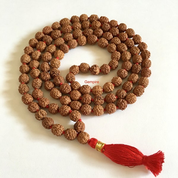 Rudraksha Mala 8 mm, 108 Japa Mala Knotted, 108 Prayer Mala, Rudraksha Necklace Men Women India Shiva Mala, Meditation Buddhist Prayer Beads