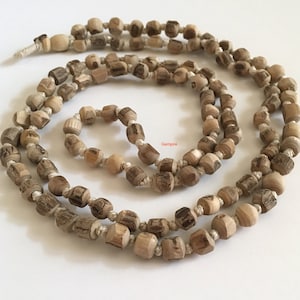 Tulsi Mala - Decreasing bead size - Rough Tulsi Japa Mala Knotted 108 Prayer Beads, India Krishna mala, Rustic Wood Beads Hindu Tulasi Mala
