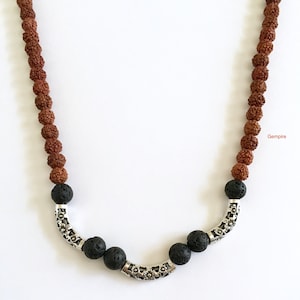 Rudraksha-halsband, lavahalsband, halsband för eteriska oljor, hinduiskt malahalsband för kvinnor och män, indiskt pärlhalsband, buddhistiskt halsband