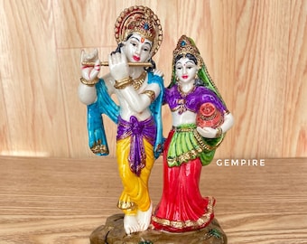 Radha Krishna beeld 5,75 inch, kleurrijk Krishna beeld uit Vrindavan, hindoeïstische godheid, altaar, huisdecoratie