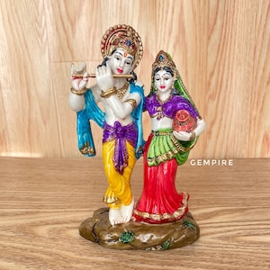 Radha Krishna Statue 5.75&quot; Colour Radha Krishna idol, India God Statue, Vrindavan Radhe Krishna Altar Decor Prayer Hindu Deity Home Decor