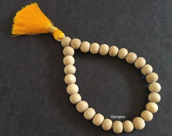 Tulsi Bracelet 8-9 mm, 27 Bead Tulasi Wood Wrist Mala, India Krishna Meditation Rosary