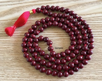 Rode houten kralen mala 8 mm, 108+1 geknoopte gebedskralen ketting, meditatie, yoga, spiritueel cadeau