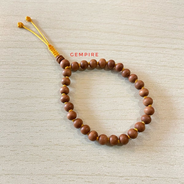 Sandalwood Mala Bracelet 7 mm 27+1  Beads Adjustable Prayer Mala, Knotted Sandalwood Bracelet Quarter Mala, Meditation Wrist Mala Rosary