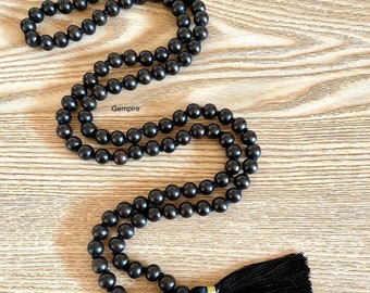 Ebony Wood Mala Necklace Knotted 6mm, 7mm, 8mm, 10 mm, 12 mm, 108 Ebony Japa Mala, Mens Wood Bead Necklace, Black Wood Rosary Prayer Beads