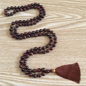 108 Red Tigers Eye Mala Necklace 8-9 mm, Red Tigers Eye Necklace, Mens Mala Necklace, Japa Mala Beads, 108 Gemstone Mala, Meditation Mala