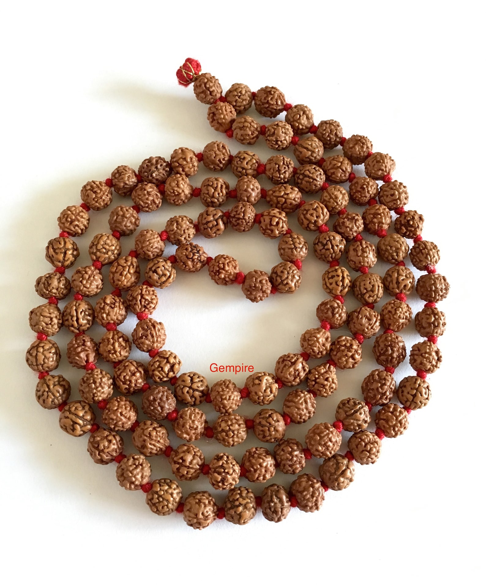 Rudraksha Mala Necklace 7-8 mm, 108+1 Knotted Prayer Beads, 5 Mukhi Shiva Japa Mala